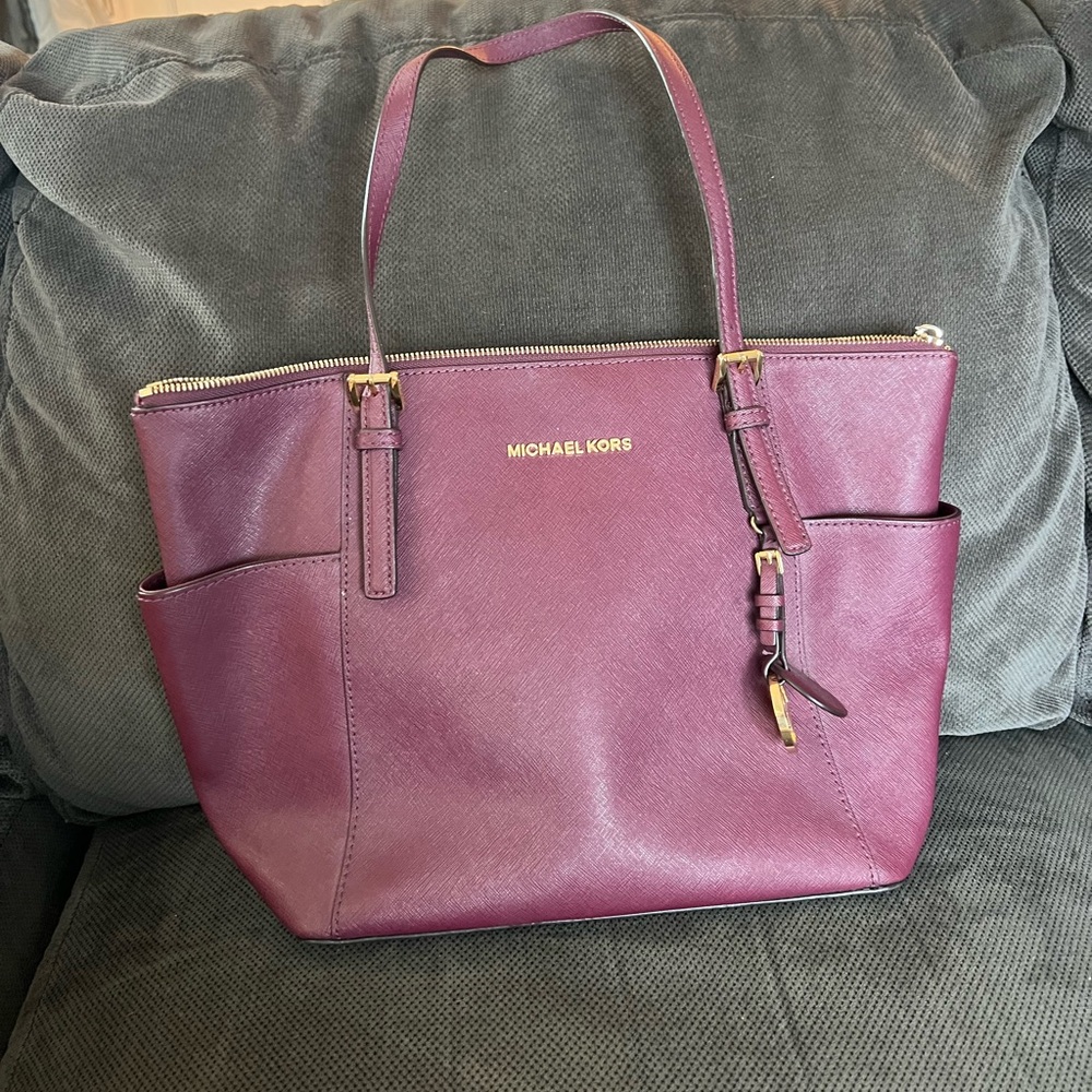 Michael Kors Purple Leather Tote with Gold Accents